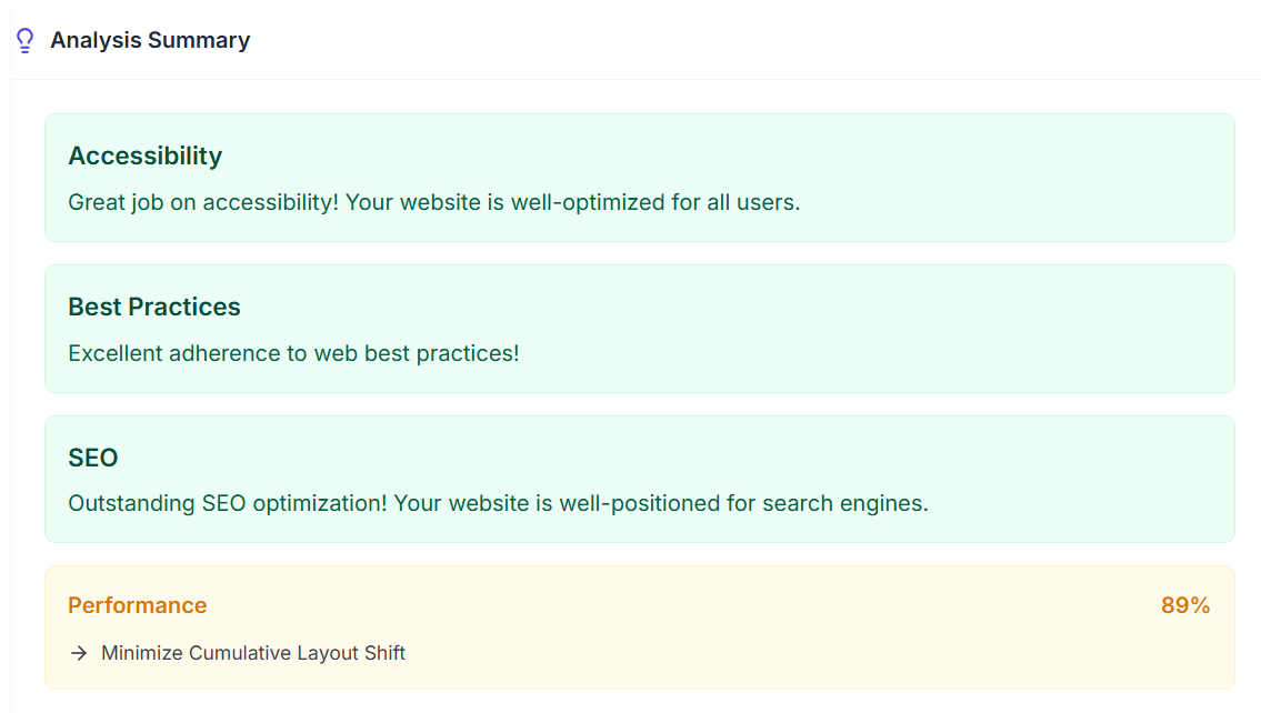 page speed insights-analysis summary