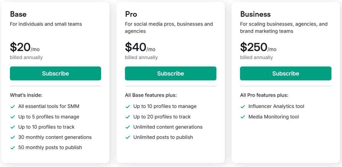 Social plans-Semrush pricing