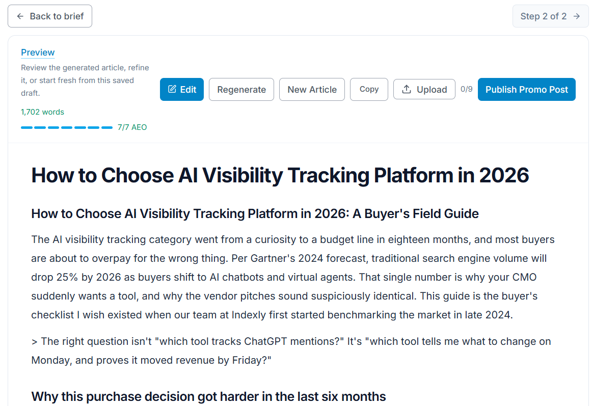 Snapshot of LinkedIn article generated by Indexly